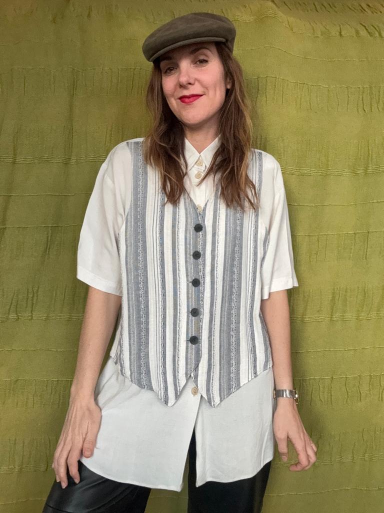 Vintage blouse / overhemd met gilet - katoen/linnen 34/36, Hgv, Hgv, Ophalen of Verzenden, Maat 36 (S)