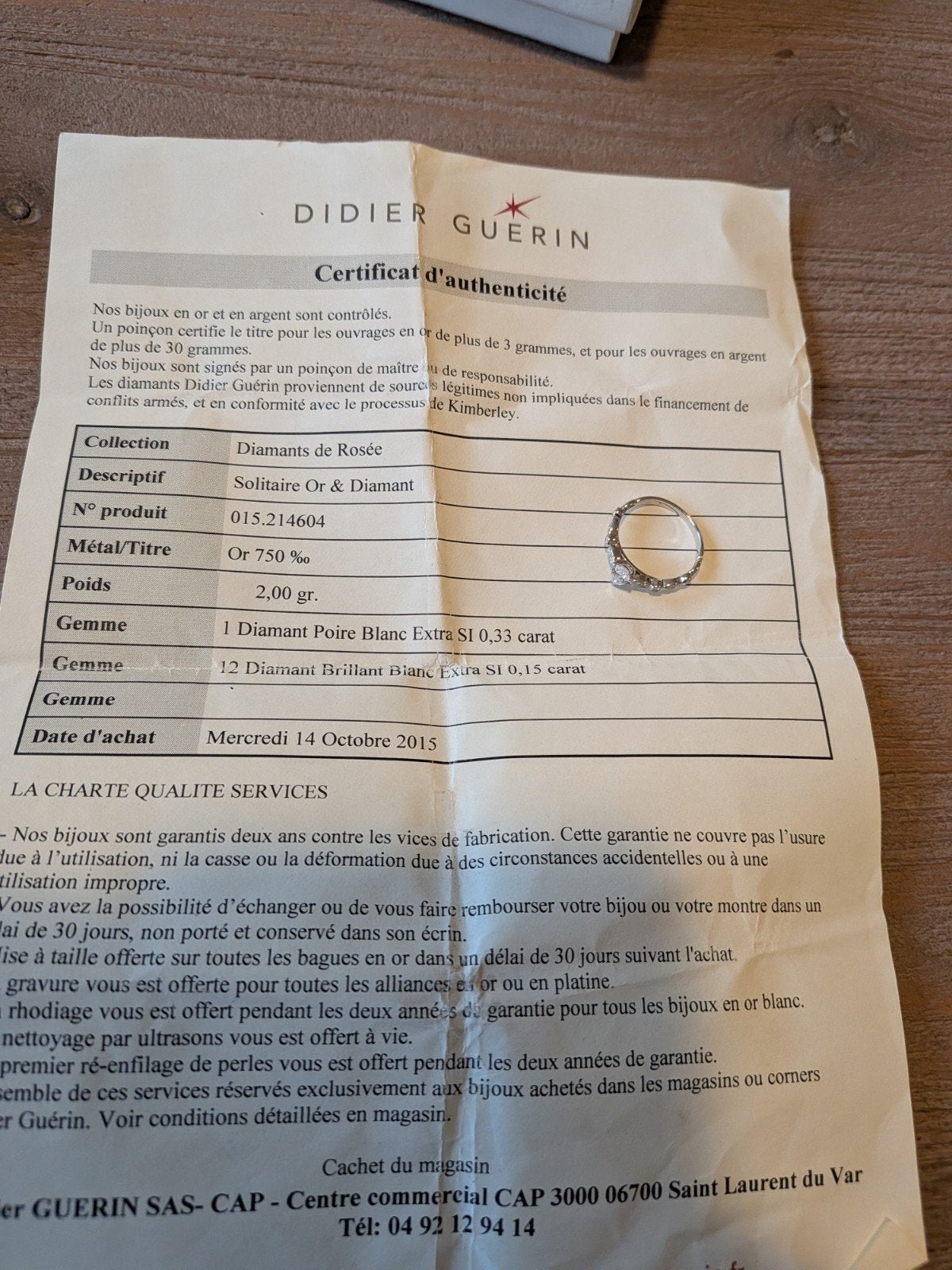 Didier Guerin Diamanten Ring - Witgoud, Peer & Briljant, Ophalen of Verzenden, Zo goed als nieuw, 17 tot 18, Met edelsteen
