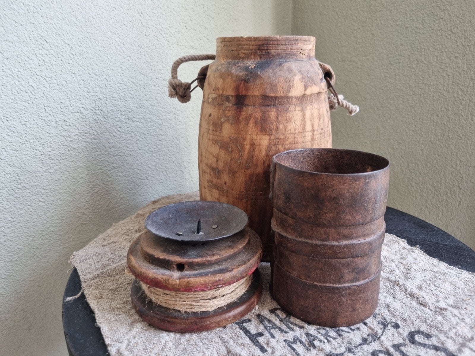 Houten rustieke kruik vaas, Hout, Gebruikt, Ophalen of Verzenden, Landelijk