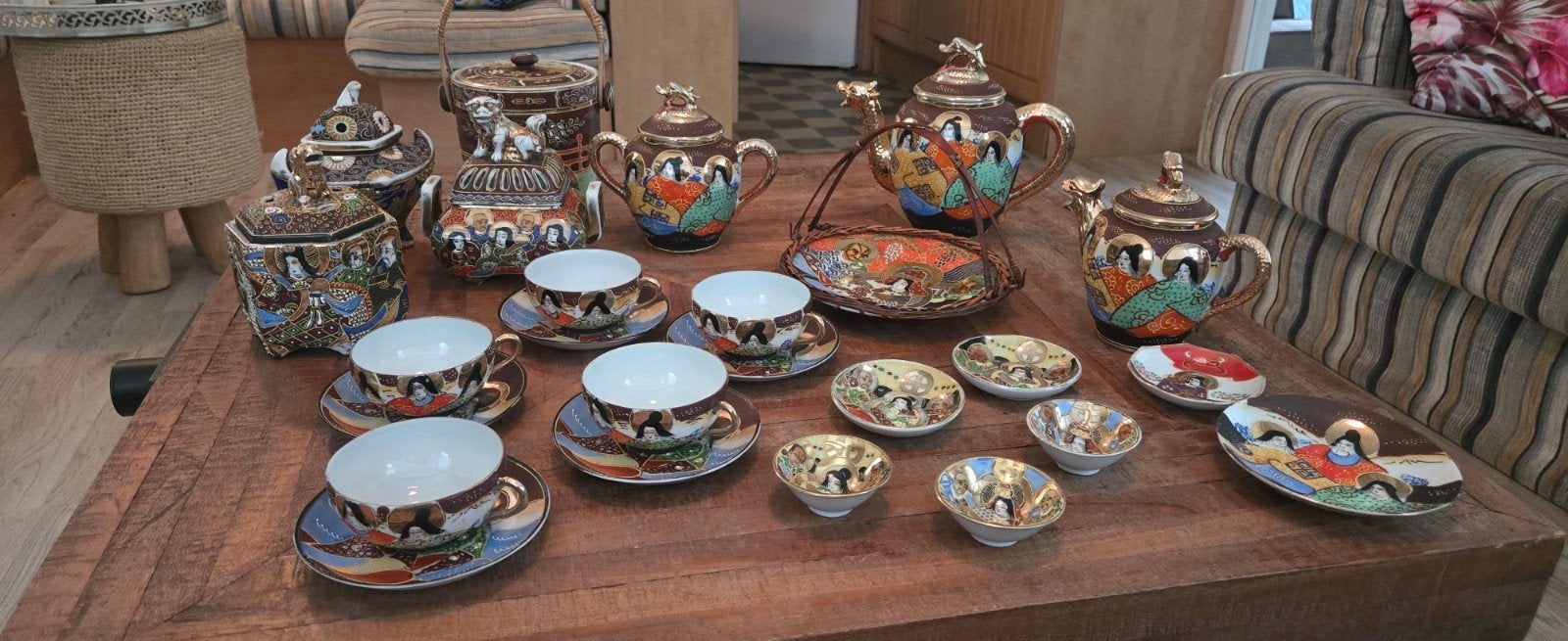 Uitgebreid Antiek Japans Satsuma Moriage theeservies, Ophalen of Verzenden
