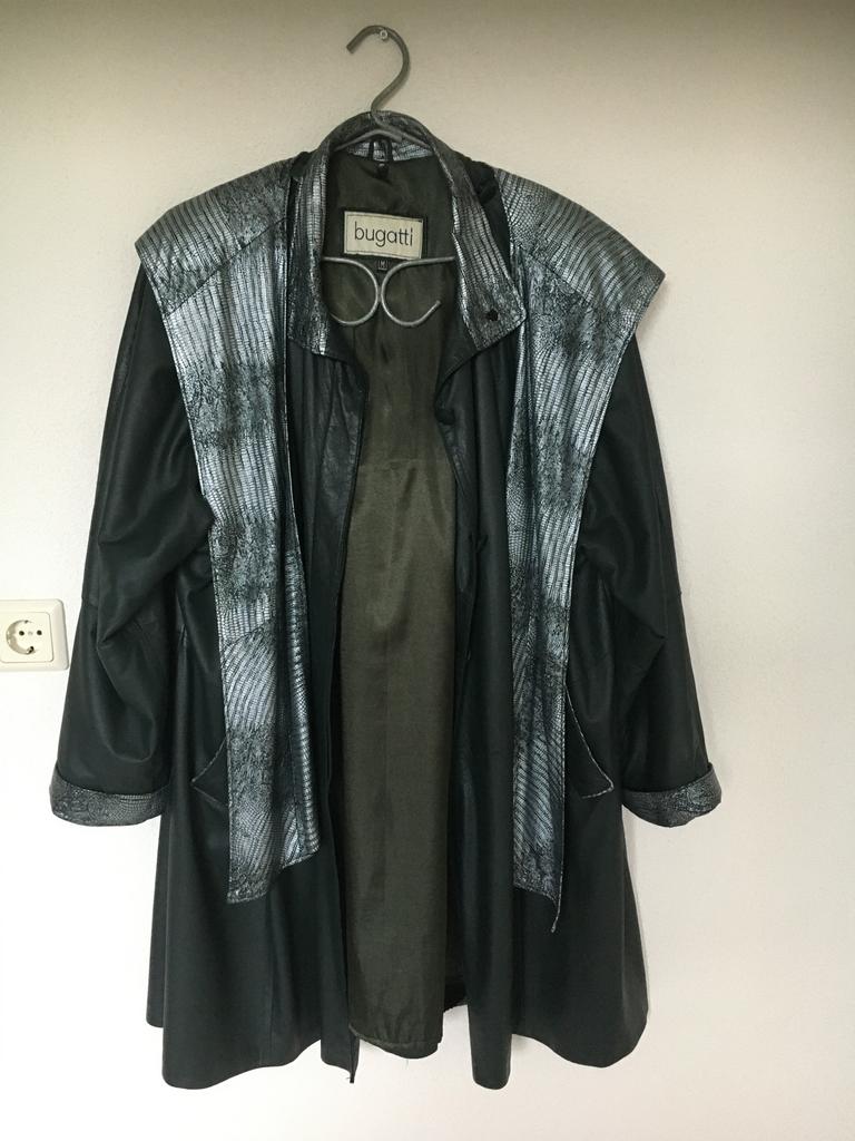 leren jas trenchcoat M met kapuchon D groen/zwart zacht leer, Maat 38/40 (M), Overige kleuren, Zo goed als nieuw, Bugatti