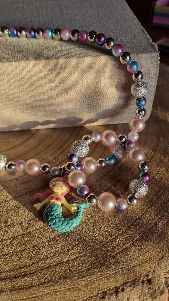 Kinder sieraden set unicorn zeemeermin ketting armband, Ophalen of Verzenden, Nieuw, Kunststof, Met hanger