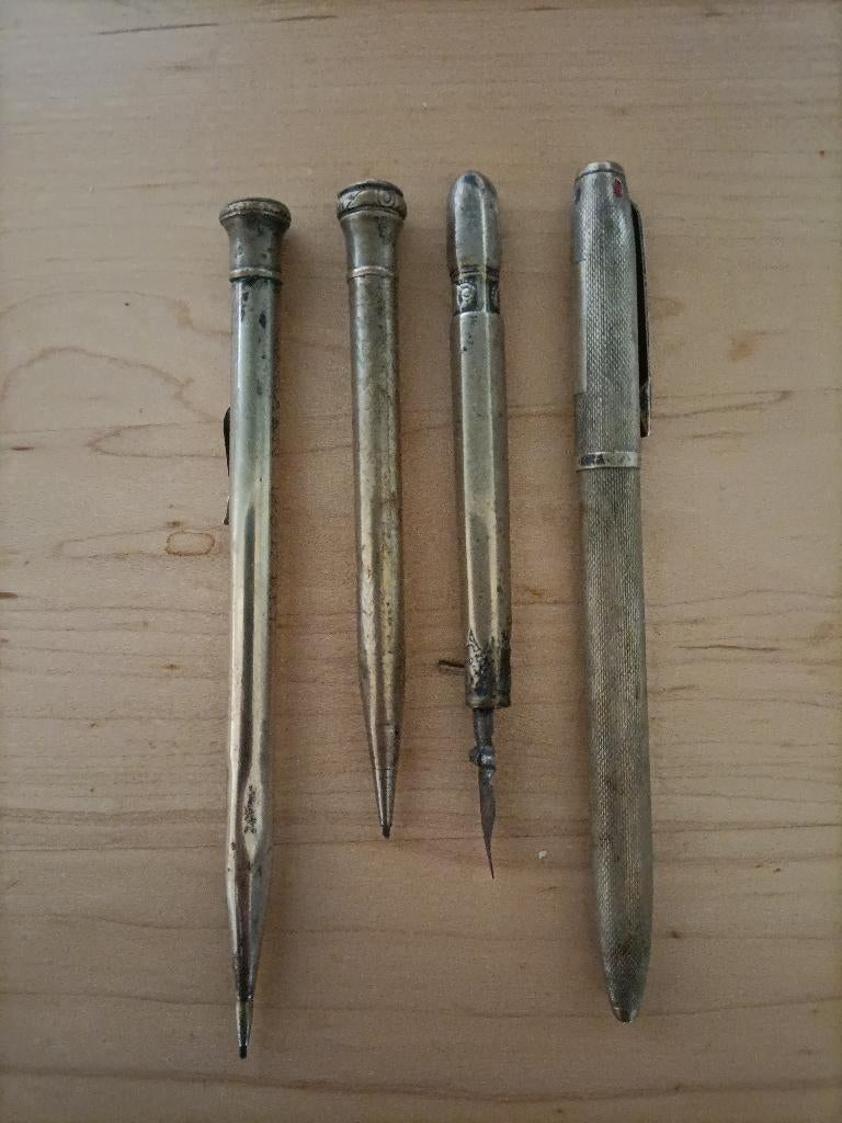 4 x antieke zilveren pennen, Antiek en Kunst, Verzenden, Zilver