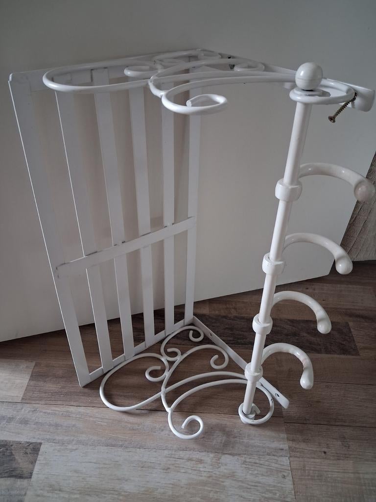 Brocante witte  stalen kapstok met haken, Zo goed als nieuw, Minder dan 100 cm, Metaal, Ophalen