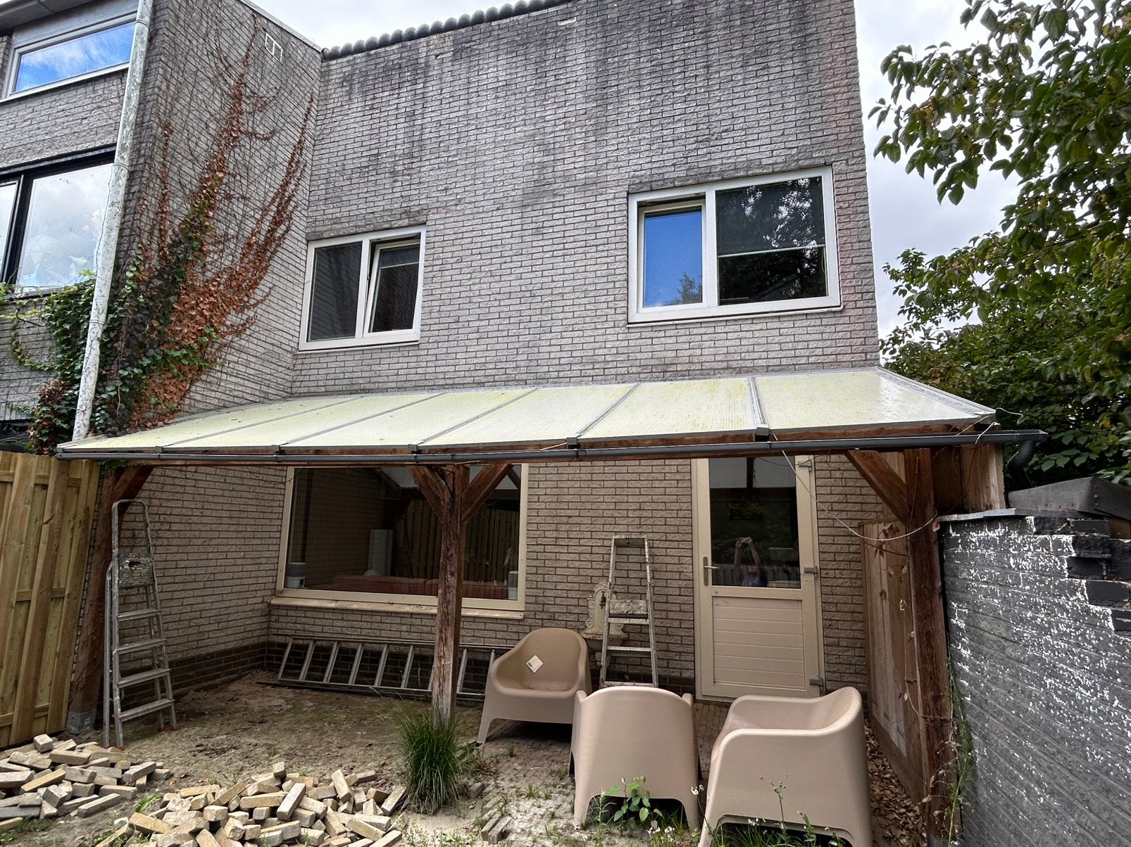 Stevige houten terrasoverkapping Gratis af te halen!, Tuin en Terras, Ophalen, Zo goed als nieuw