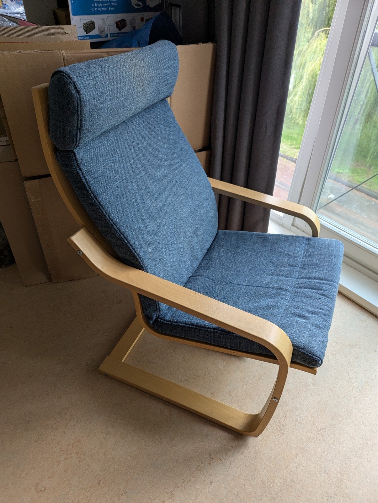 Poang Ikea stoel donkerblauw, Ophalen, 75 tot 100 cm, Zo goed als nieuw, Stof