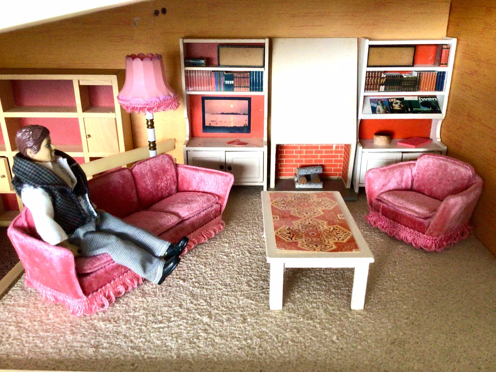 Vintage Lundby bankstel met salontafel, Ophalen of Verzenden, Zo goed als nieuw, Poppenhuis