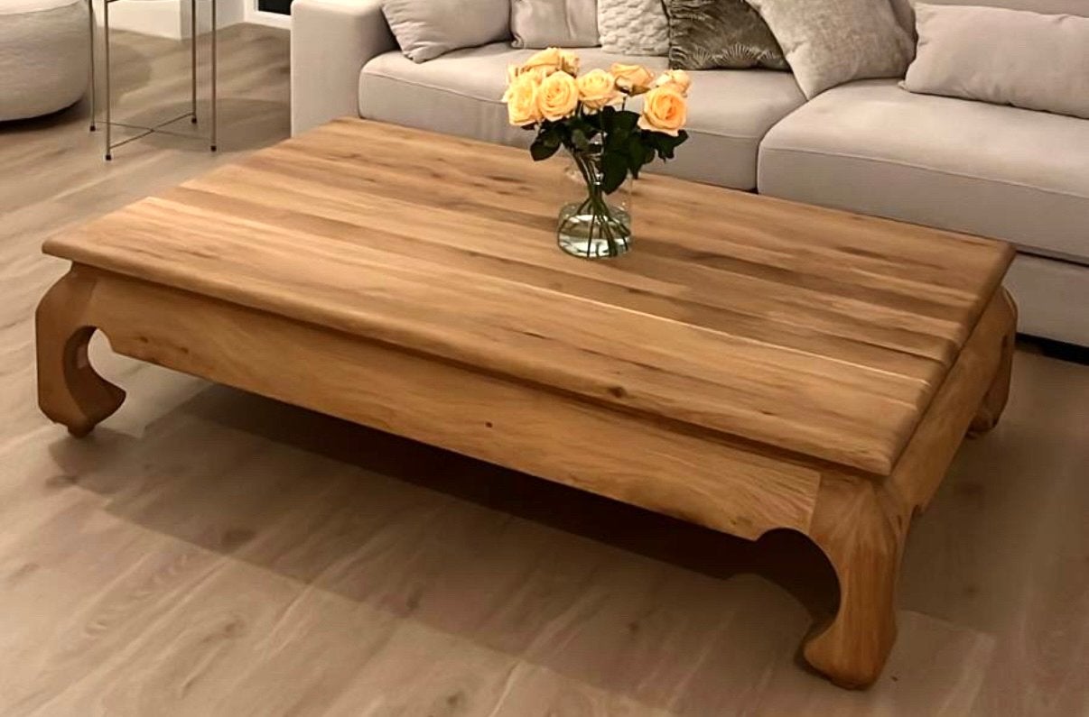 Massief houten salontafel, Huis en Inrichting, Tafels | Salontafels, Ophalen, Gebruikt, 50 tot 100 cm, 150 tot 200 cm