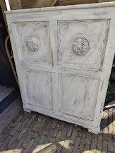 Antieke hoofd en voet bord, met witte krijtverf, Ophalen, Gebruikt, 90 cm, Eenpersoons