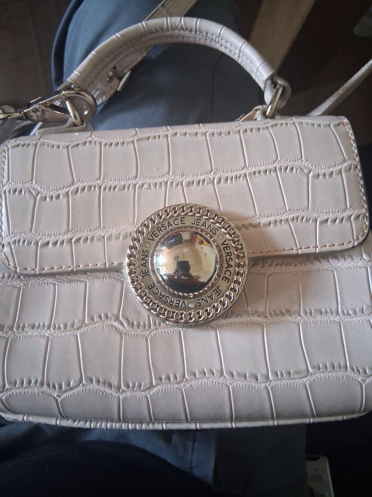 Versace Jeans Couture handtas met krokodillenprint, Ophalen of Verzenden, Zo goed als nieuw, Beige, Handtas