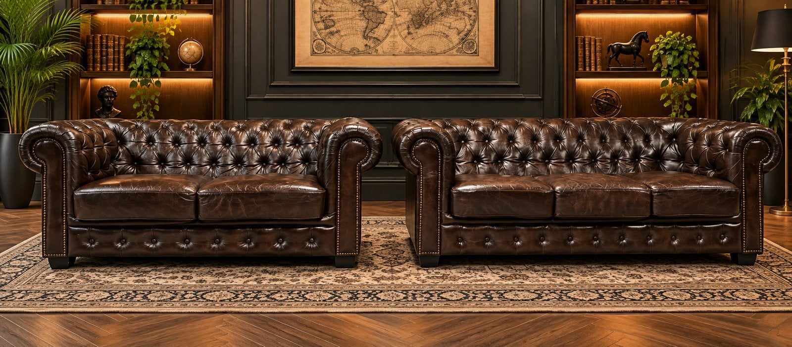 Klassieke Chesterfield Lederen Set !!!!, Huis en Inrichting, Ophalen of Verzenden, Zo goed als nieuw, 75 tot 100 cm, Leer