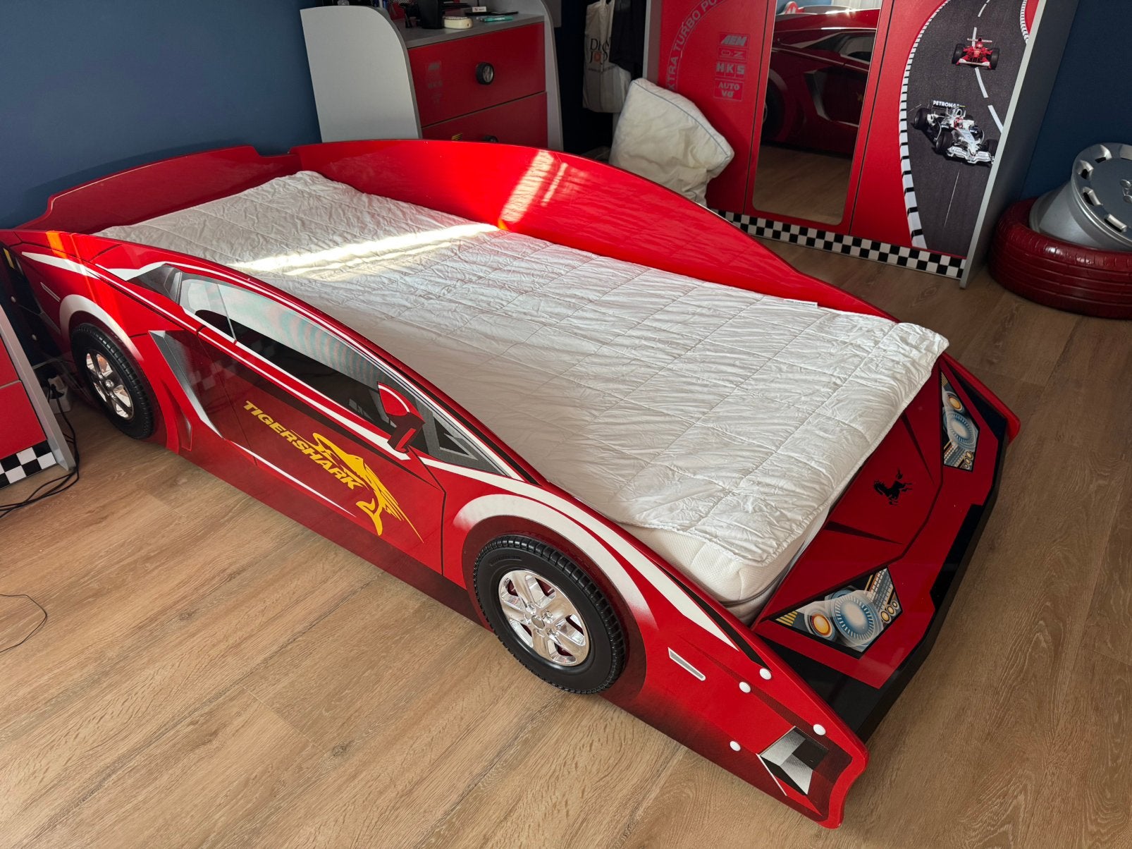 Complete slaapkamer set bed/ kasten Race auto, Ophalen, Gebruikt, Eenpersoons, Race auto Kinderslaapkamer