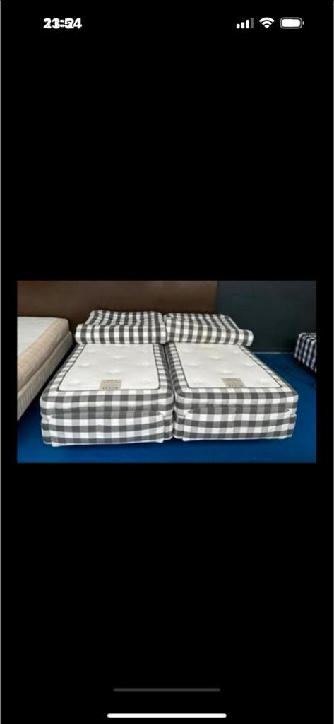 Hästens Elektrische Boxspring 180x210 2x medium Grijs wit ru, Verstelbaar, 210 cm, Tweepersoons, Ophalen of Verzenden