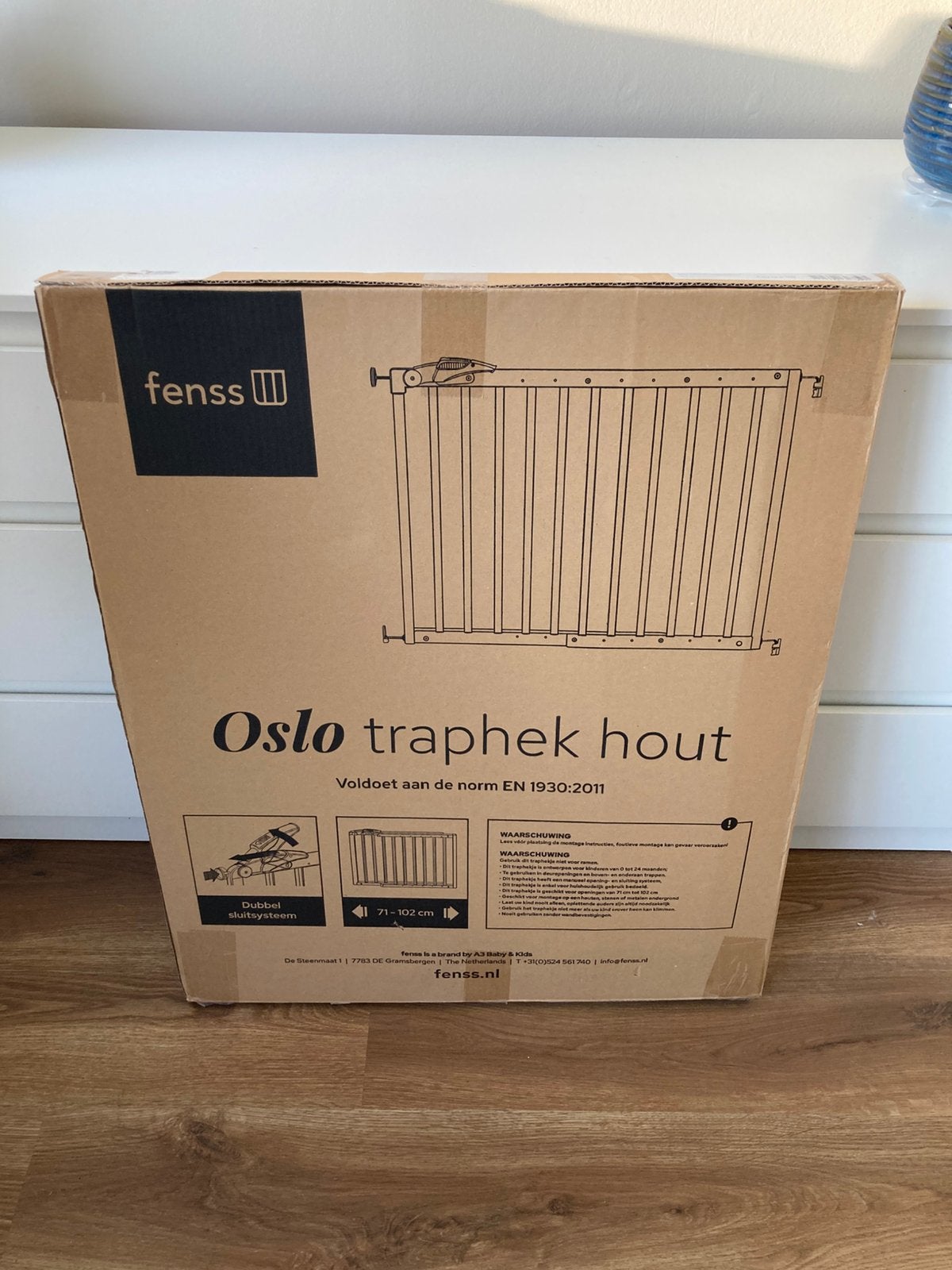 Fenss Oslo (71-102 cm) wit houten traprek, Ophalen, 100 tot 115 cm, Zo goed als nieuw, Klemhekje