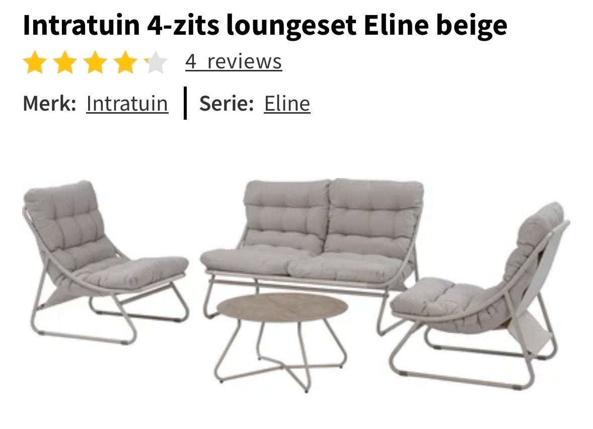 Twee losse loungestoelen Intratuin Eline beige, Tuin en Terras, Loungeset, Stoel, Ophalen, 2 zitplaatsen
