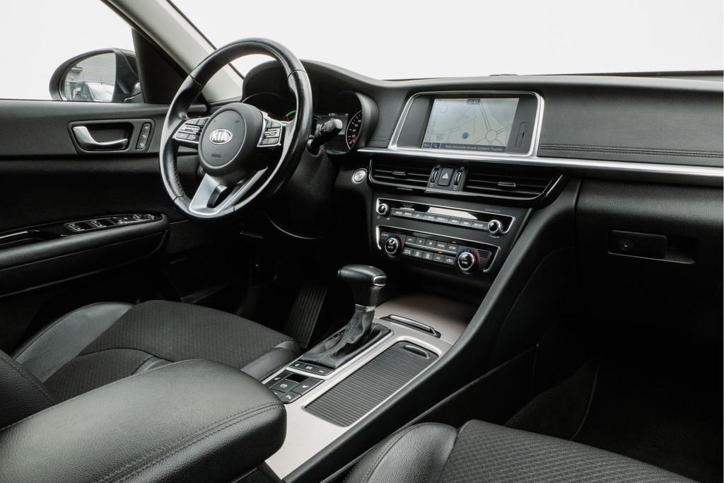 Kia Optima Sportswagon 2.0 GDI PHEV DynamicPlusLine Trekhaak, Gebruikt, Met garantie (alle), Leder en Stof, Zwart