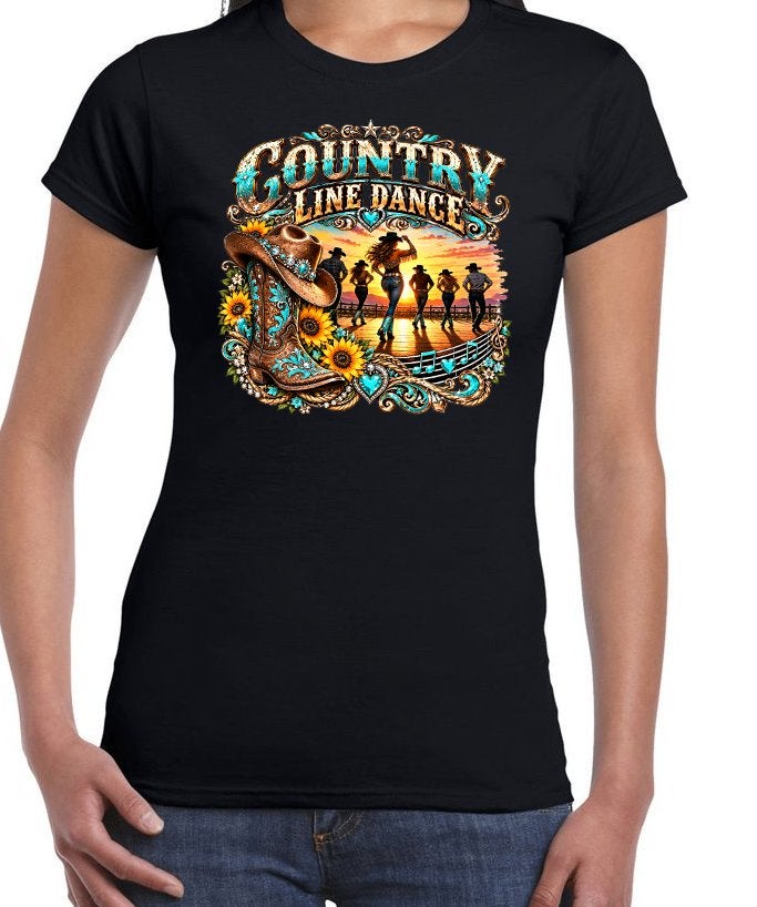 Country line dance T-shirt, Zwart, Maat 46/48 (XL) of groter, Nieuw, Ophalen of Verzenden