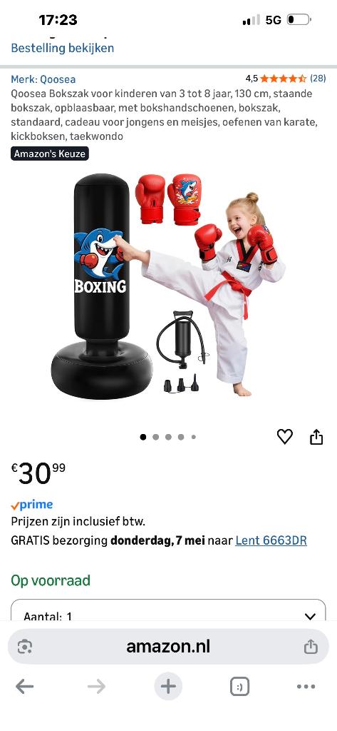 bokszak voor kinderen 3-8 jaar, Ophalen, Zo goed als nieuw, Jongen of Meisje