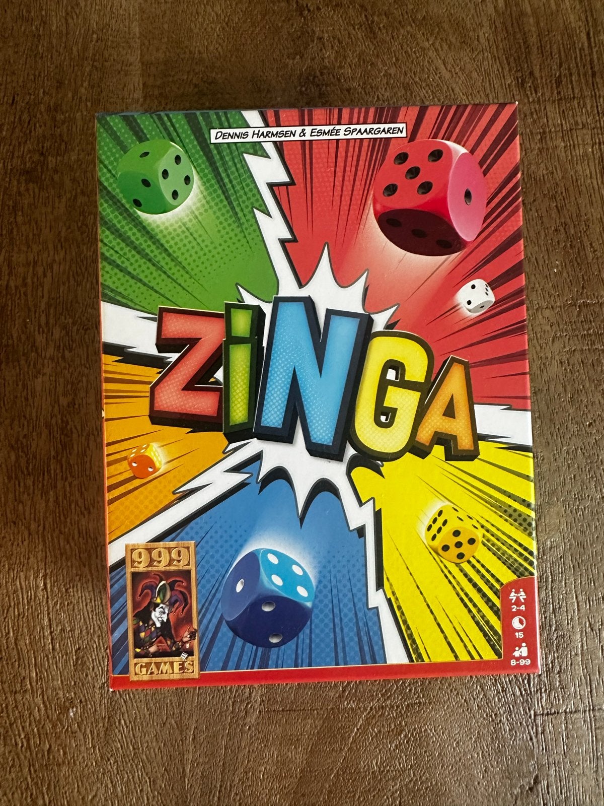 Zinga dobbelspel van 999 Games, Hobby en Vrije tijd, Gezelschapsspellen | Overige, Een of twee spelers, Ophalen of Verzenden, Zo goed als nieuw