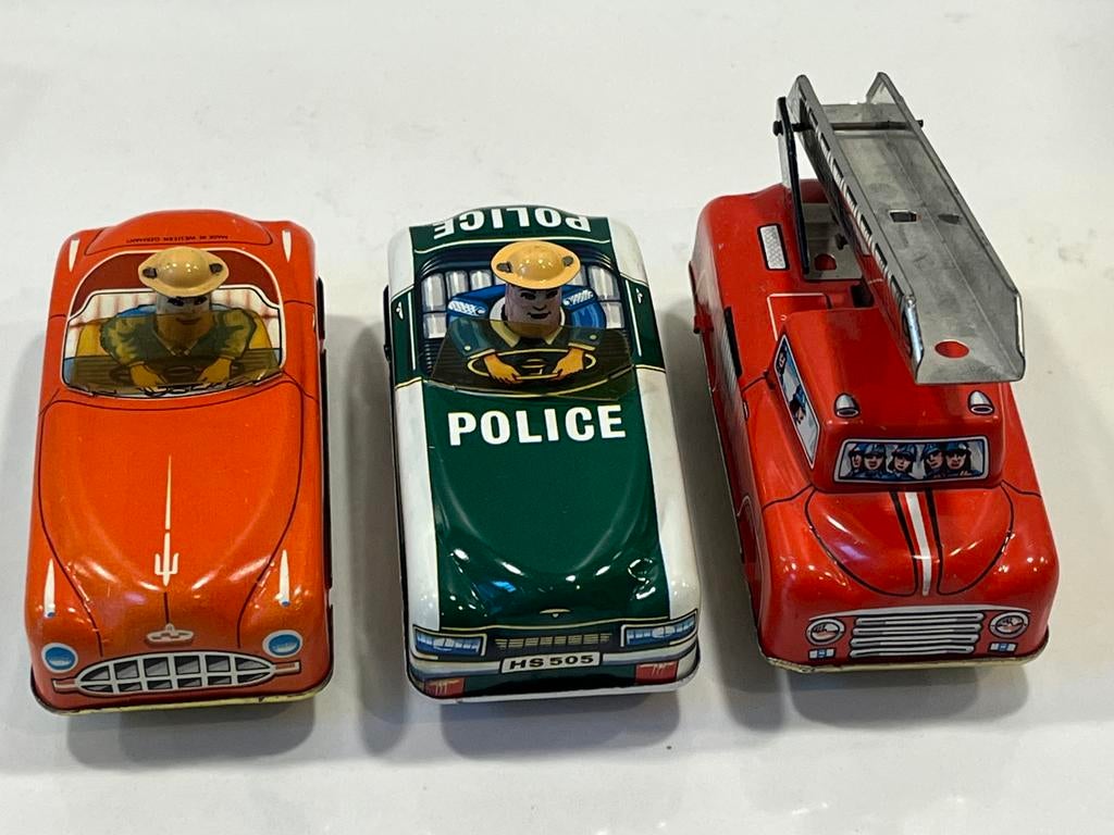 3x vintage blikken speelgoedauto – Hans Schumann jaren 60, Antiek en Kunst, Antiek | Speelgoed, Verzenden