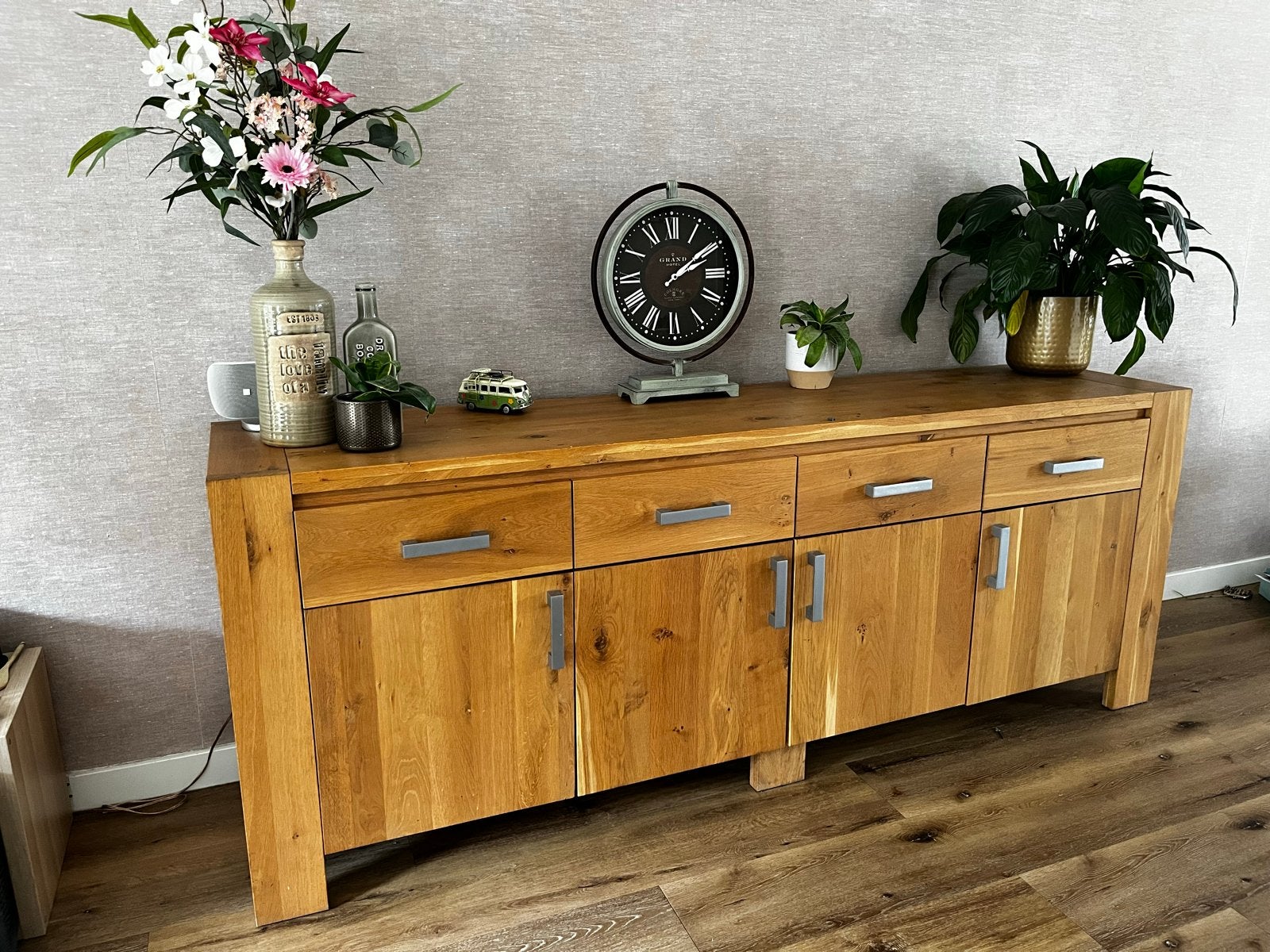 Eikenhouten dressoir met lades en deuren, Huis en Inrichting, Ophalen, Eikenhout, Zo goed als nieuw, 200 cm of meer