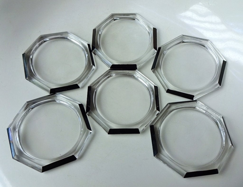 6 x Franse Art Deco glazen onderzetters: handgeschilderd, Antiek en Kunst, Antiek | Glas en Kristal, Ophalen of Verzenden