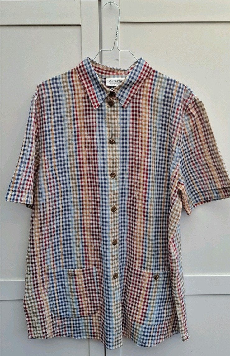 Vintage blouse, maat 42/XL - geel, rood, wit , blauw -  90's, ,, Maat 42/44 (L), Ophalen of Verzenden, Vintage
