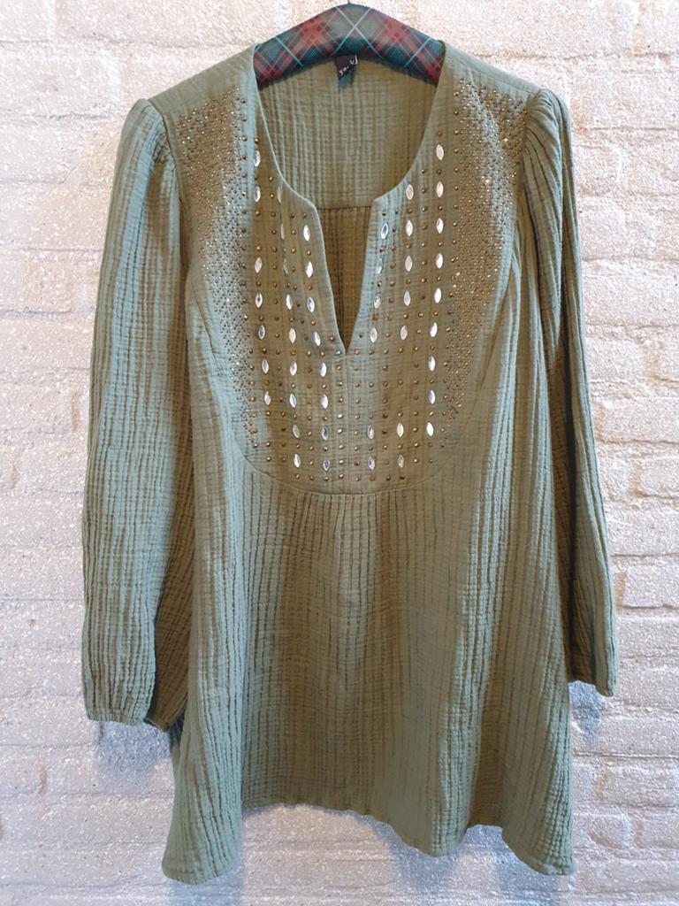 Superleuke groene tuniek met glitters Yoek XXL 54/56, Yoek, Verzenden, Blouse of Tuniek, Gedragen