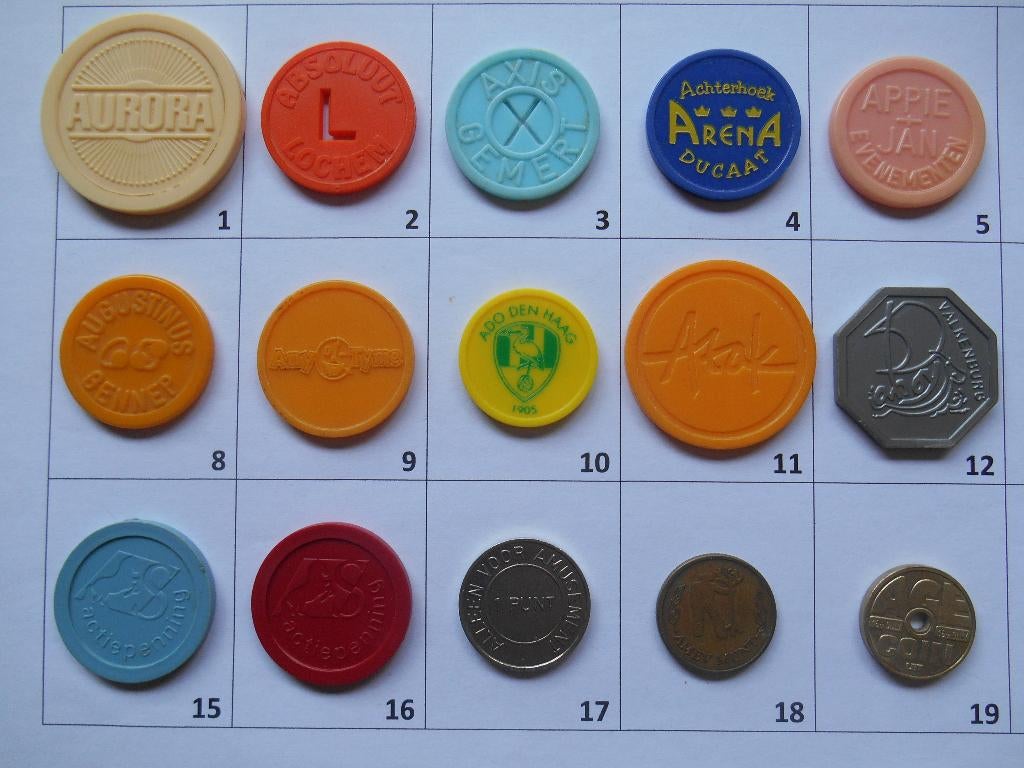 Consumptiemunten A en B LEES DE BESCHRIJVING, Postzegels en Munten, Penningen en Medailles, Ophalen of Verzenden, Overige materialen