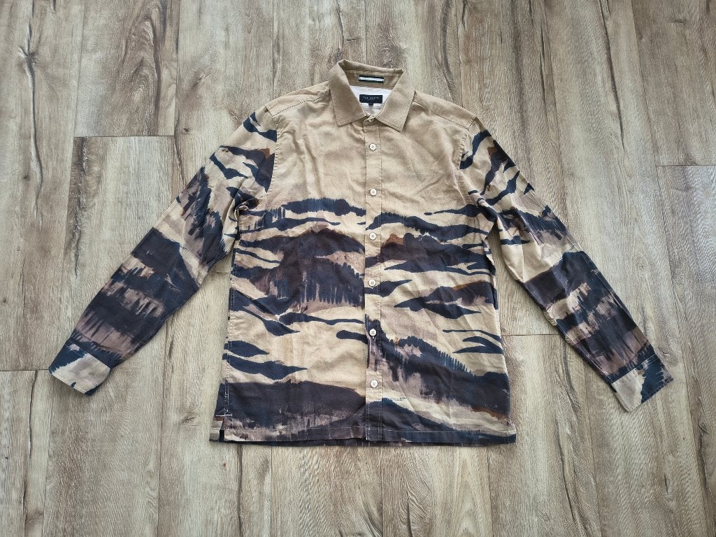 Prachtige bruin beige overhemd met print van Ted Baker, M., Kleding | Heren, Overhemden, Ted Baker, Onb, Onb, Beige