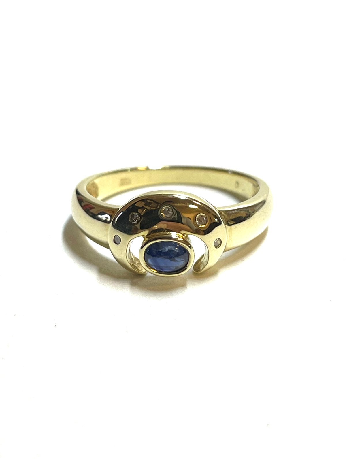 8k gouden ring met een saffier en diamanten, -, -, Ophalen of Verzenden, Zo goed als nieuw