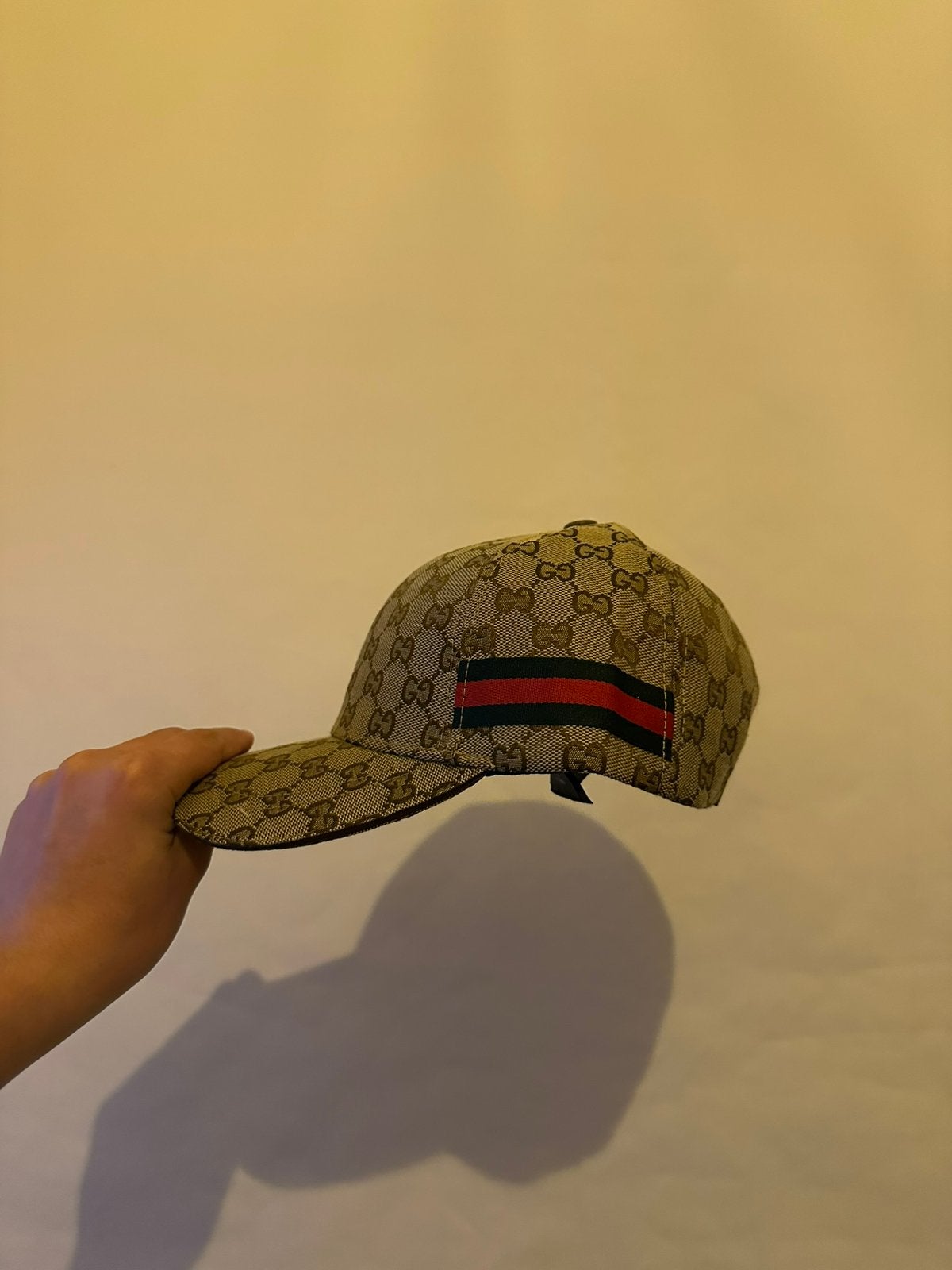 Gucci Stijl GG Monogram Baseball Cap Bruin met Web Streep, Ophalen of Verzenden, Zo goed als nieuw