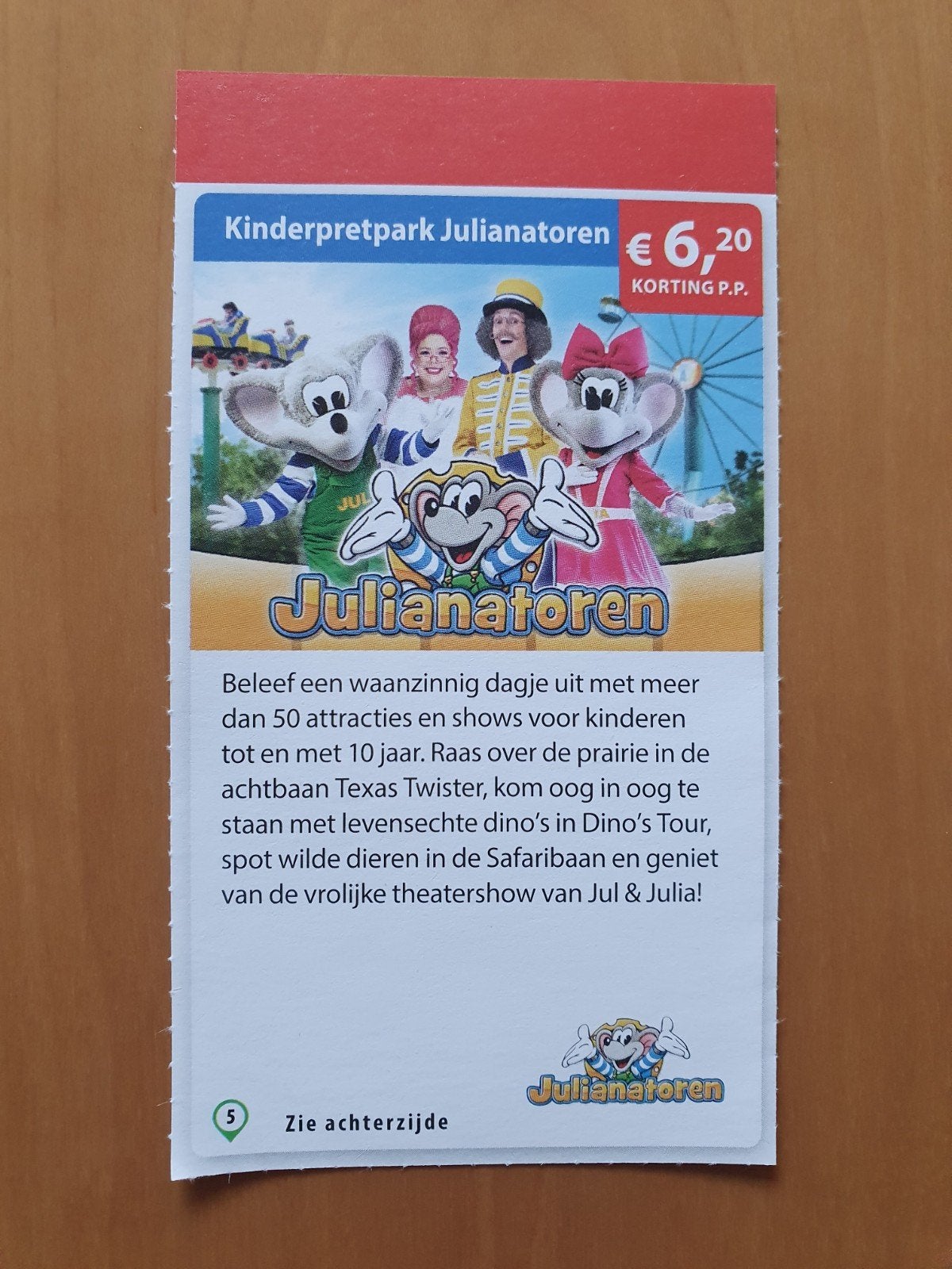 Kinderpretpark Julianatoren €6,20 korting p.p., Drie personen of meer, Kortingskaart
