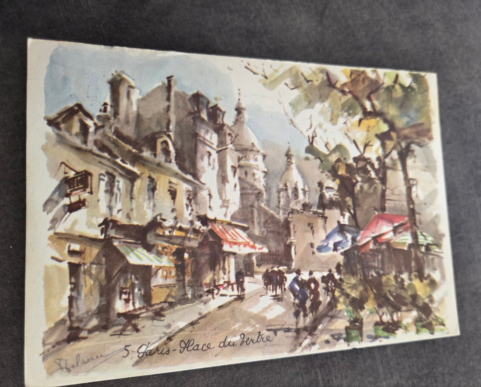 Vintage Ansichtkaart Parijs - Place du Tertre, Verzenden, 1940 tot 1960, Gelopen, Overige thema's