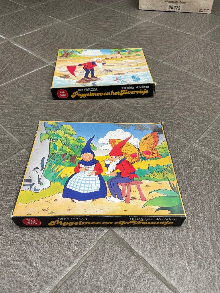 2x vintage Van Nelle Piggelmee puzzel 320 st, Ophalen, Gebruikt, Reclamebord