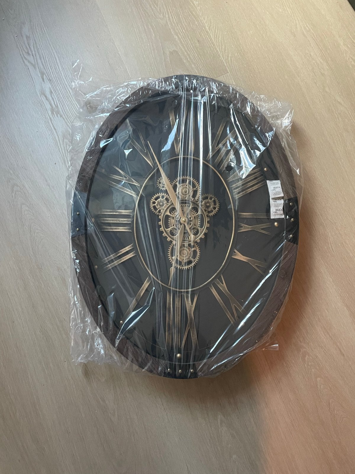 Grote wandklok met uurwerk - Bruin/Goud, Ophalen, Zichtbaar uurwerk, Analoog, Nieuw