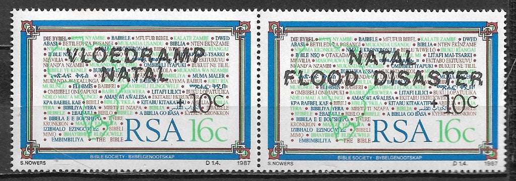 Zuid Afrika 1987 Bijbelvereniging opdruk Natal paar pfr NL-E, Verzenden, Zuid-Afrika, Postfris