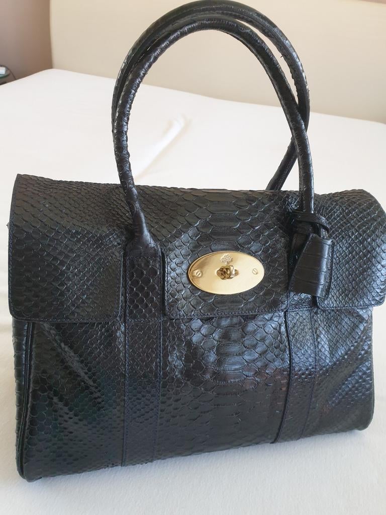 Mulberry Bayswater silky snake shine leren tas kleur ink, Verzenden, Zo goed als nieuw, Blauw, Handtas