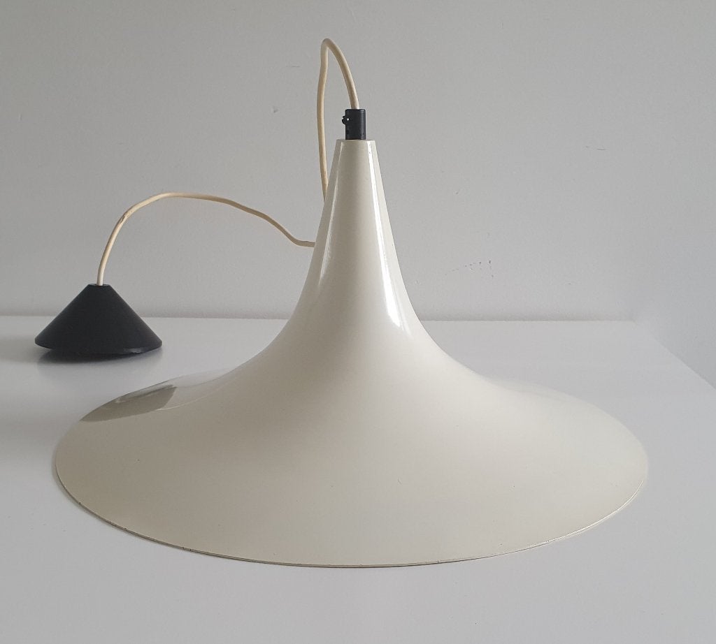 Vintage hanglamp - heksenhoed- Crèmekleurig, Ophalen, Gebruikt, E27 (groot), Metaal