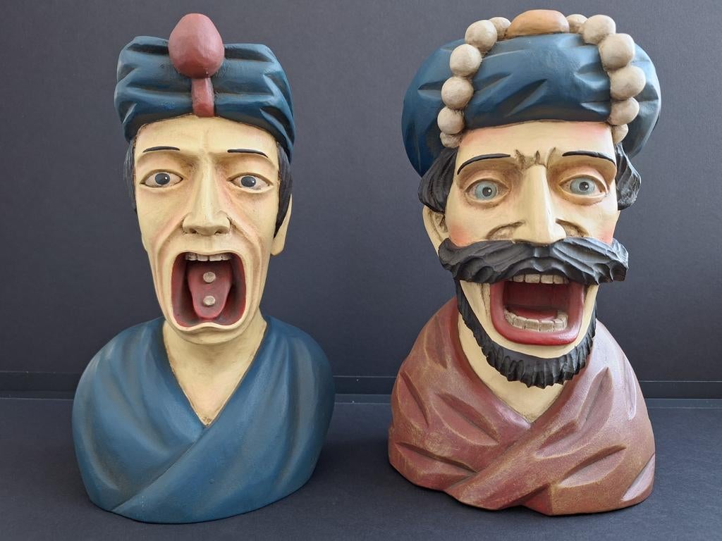 Unieke set van 2 gapers - Apothekersbeelden - Hars, Antiek en Kunst, Ophalen of Verzenden