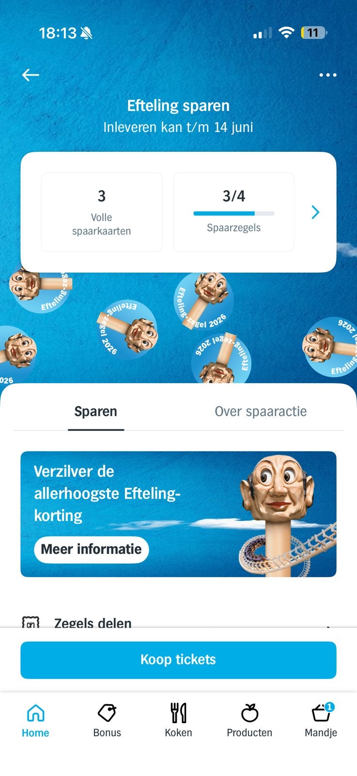 Albert Heijn efteling zegels, Eén persoon, Kortingsbon, Pretpark