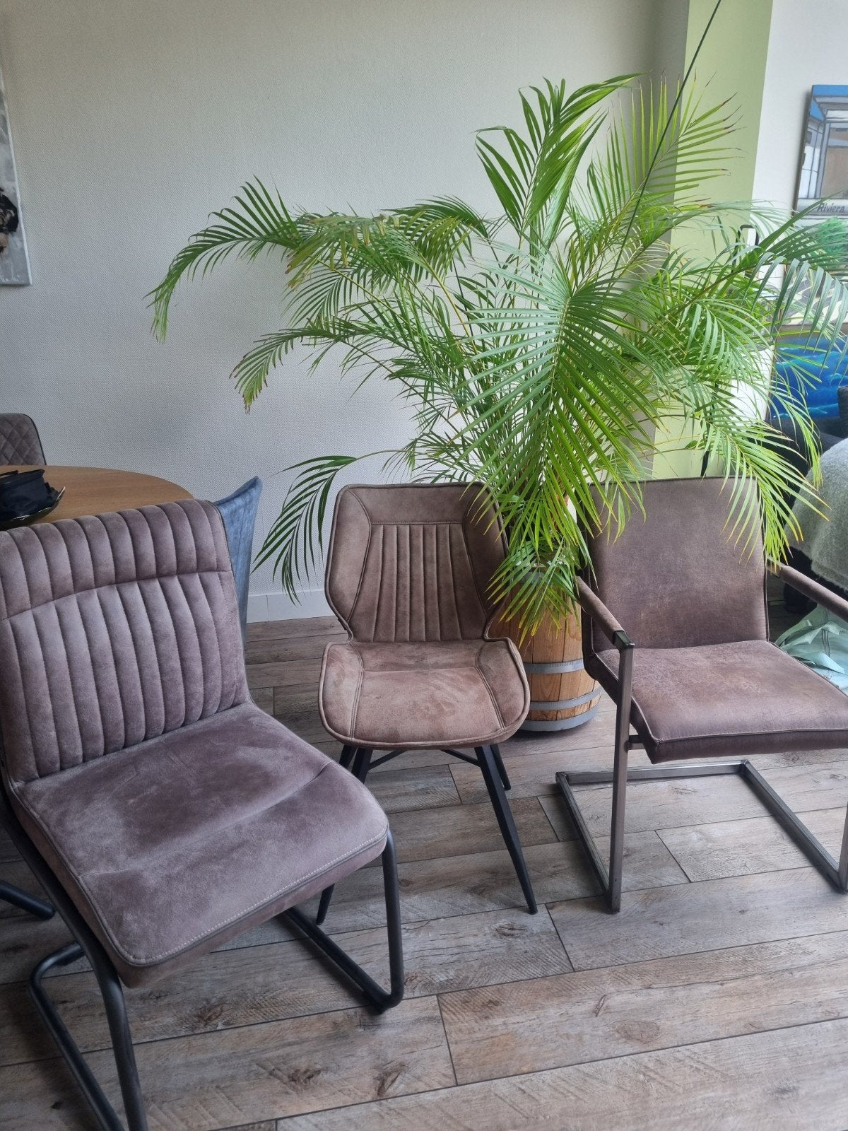 3 nieuwe eetkamer stoelen industrieel, suede/leerlook, Ophalen, Drie, Zwart, Nieuw