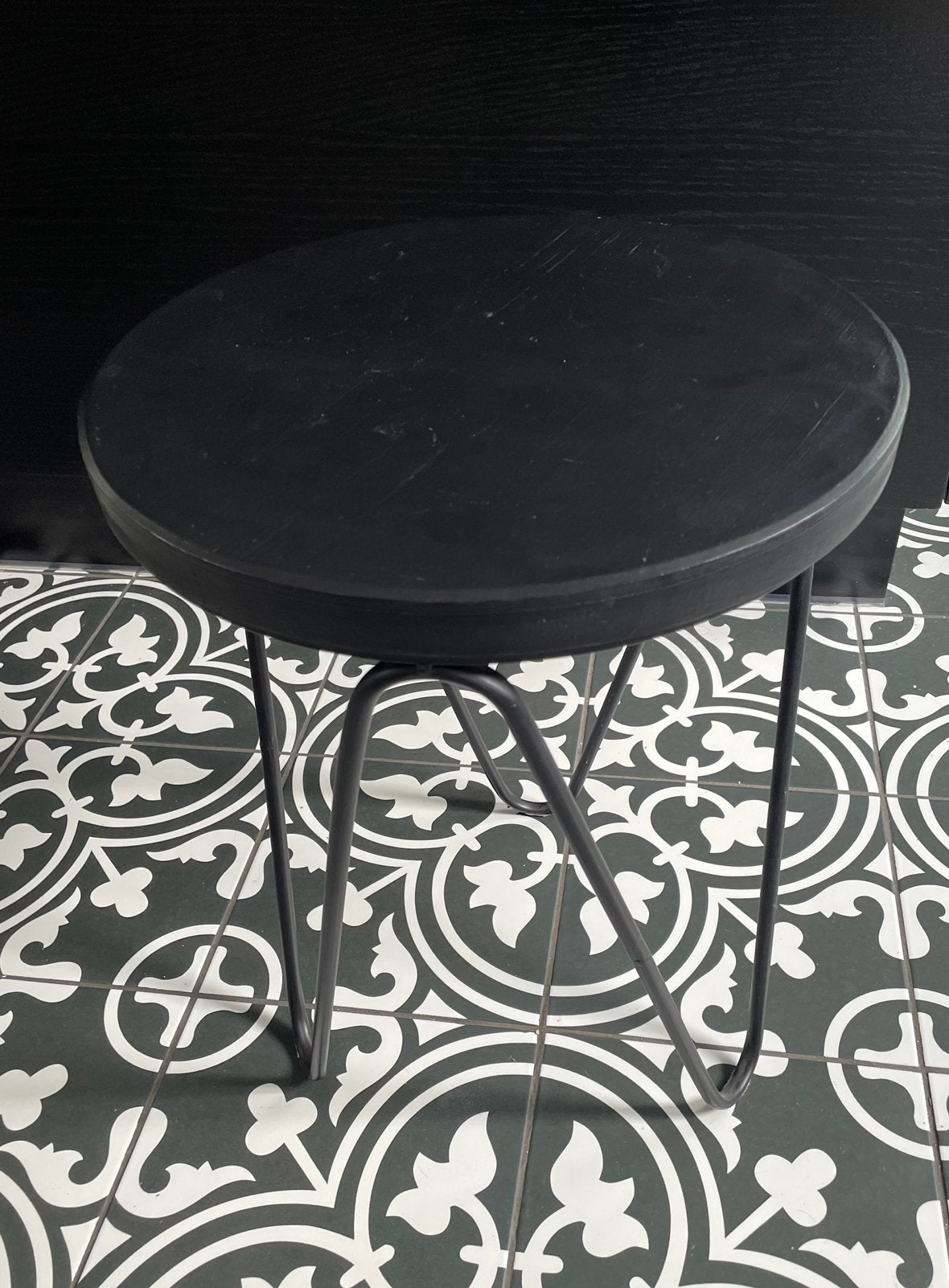 Bijzettafel, hout, zwart, bijzet tafeltje, Huis en Inrichting, Tafels | Bijzettafels, Minder dan 55 cm, Rond, Zo goed als nieuw