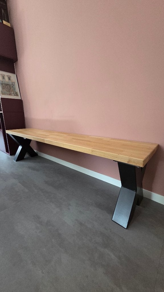 Eetkamer bank, hout en staal, Huis en Inrichting, Banken | Bankstellen, Ophalen, Overige maten, Minder dan 75 cm, 150 tot 200 cm