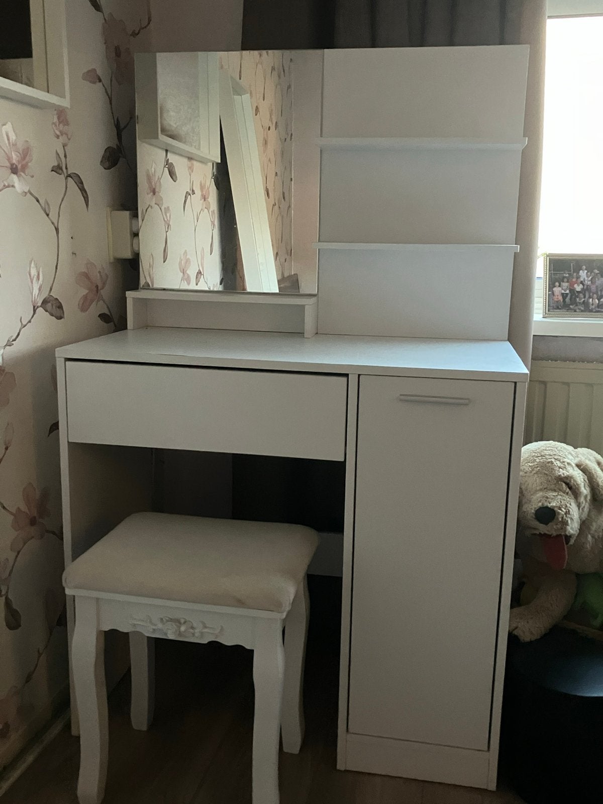 Witte kaptafel met spiegel en krukje ZGAN 40 euro, Ophalen, 100 tot 150 cm, 50 tot 100 cm, Zo goed als nieuw