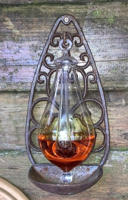 Donderglas met gietijzer wand decoratie en opvangbakje, Ophalen of Verzenden, Gebruikt
