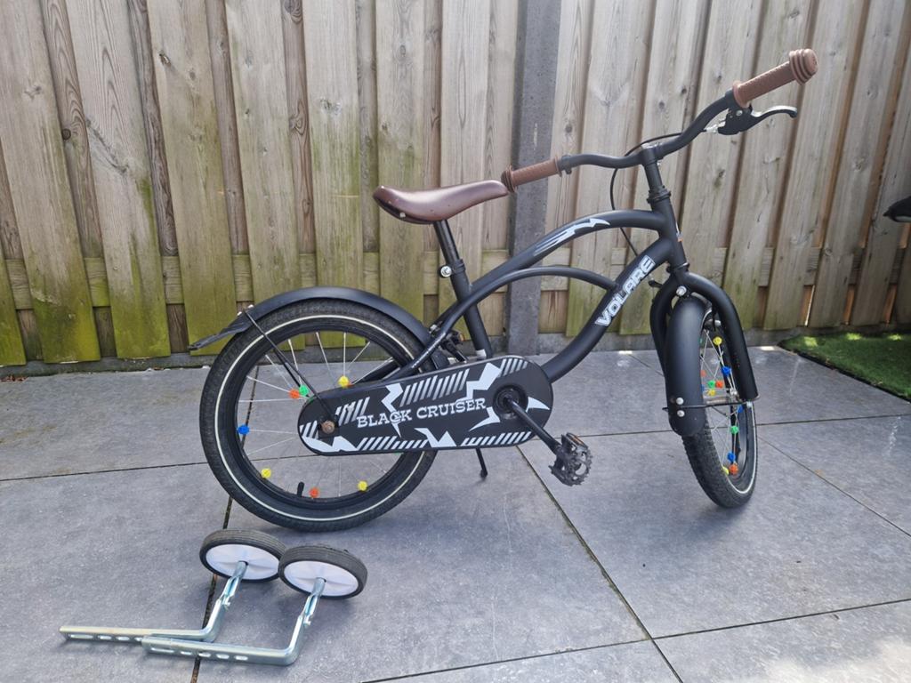 Volare jongensfiets 16 inch Black Cruiser met zijwieltjes, Ophalen