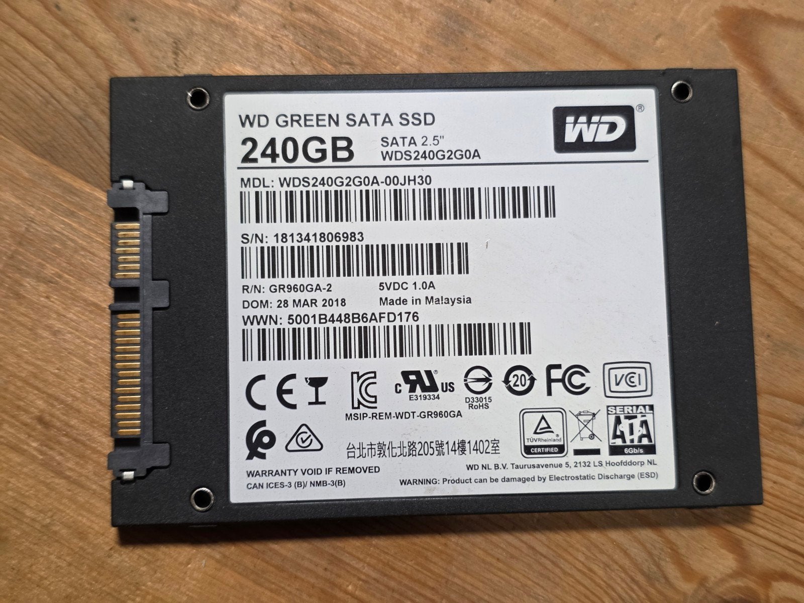 Western digital 240gb laptop ssd hdd hardeschijf green, Intern, Gebruikt, Ophalen of Verzenden, Laptop