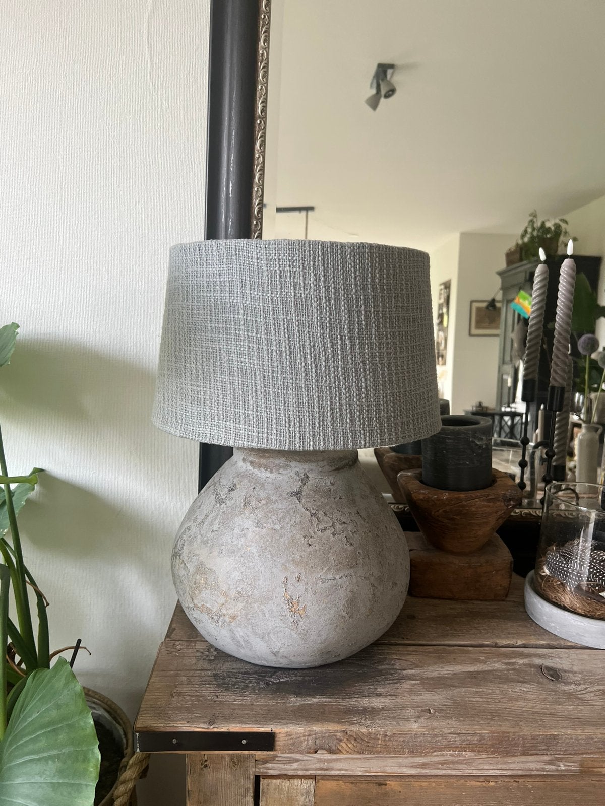 Robuuste  lamp met Riviera maison kap, Ophalen, Gebruikt, 20 cm, Tafellamp