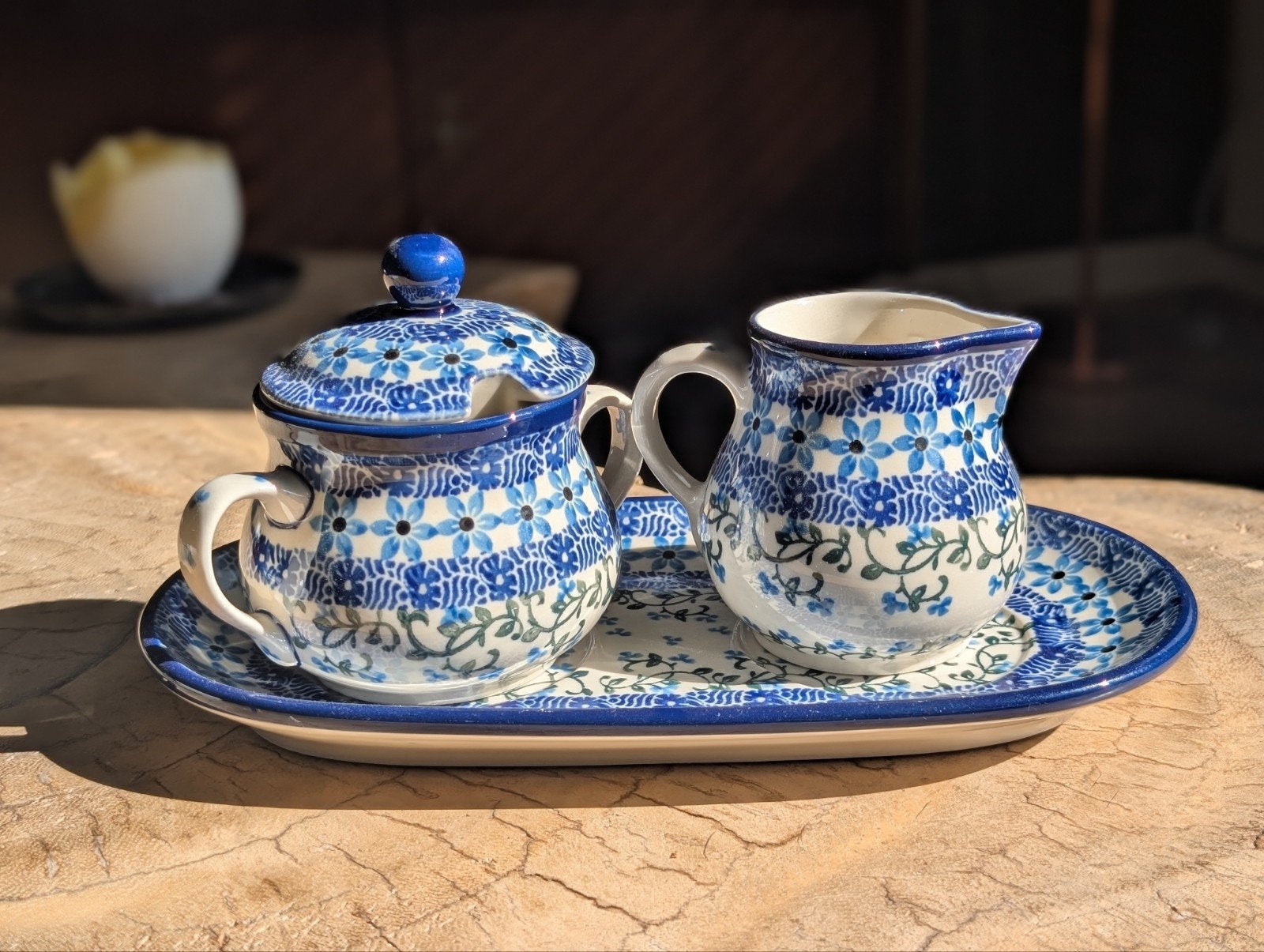 Bunzlau Servies Set: Suikerpot, Melkkannetje & Dienblad, Ophalen, Overige merken, Zo goed als nieuw, Aardewerk